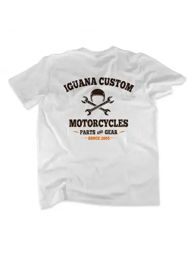 T-shirt Blanche Iguana Custom Motorcycles Homme
