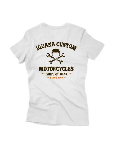 Camiseta Feminina Branca Iguana Custom Biker