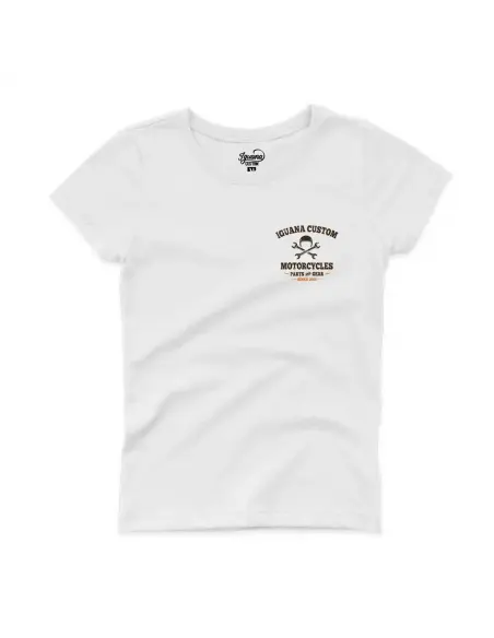 Camiseta Feminina Branca Iguana Custom Biker