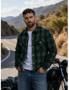 Camisa Motard Lenhador Verde AA com Kevlar | Iguana Custom 2