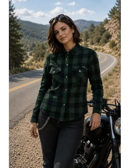 Chemise Motarde Femme Verte AA avec Kevlar | Iguana Custom