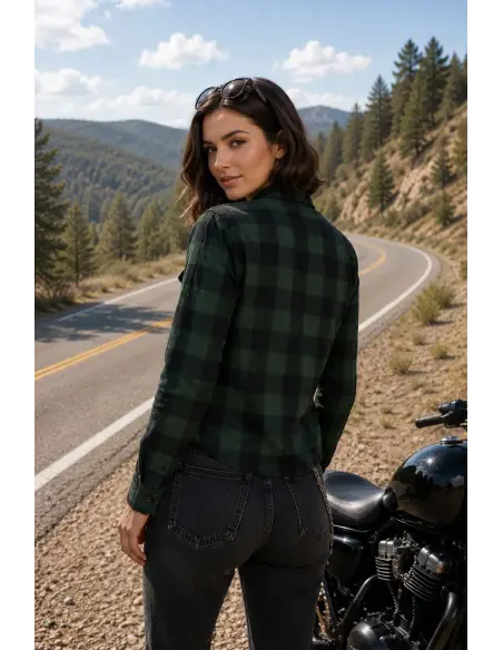Women's Biker Shirt Green AA with Kevlar | Iguana Custom