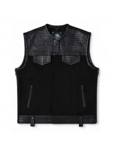 Black Denim Biker Vest and Croc Leather | Iguana Custom
