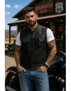 Gilet Biker Denim Noir et Cuir Croc | Iguana Custom 2