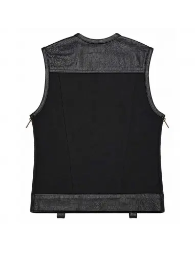 Gilet Motard Femme Denim Noir et Cuir Croc | Iguana Custom