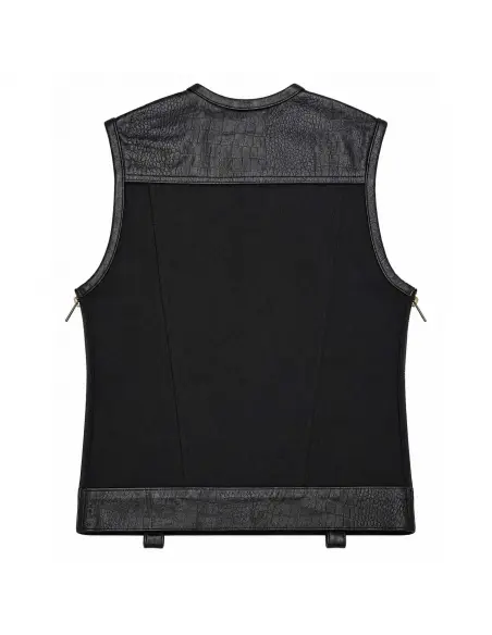 Gilet Motard Femme Denim Noir et Cuir Croc | Iguana Custom