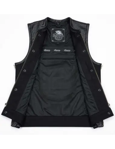 Gilet Motard Femme Denim Noir et Cuir Croc | Iguana Custom