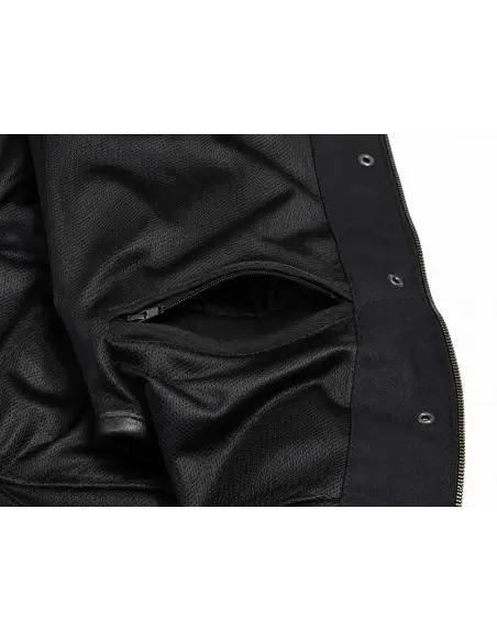 Gilet Motard Femme Denim Noir et Cuir Croc | Iguana Custom