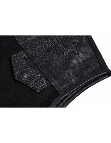 Gilet Motard Femme Denim Noir et Cuir Croc | Iguana Custom