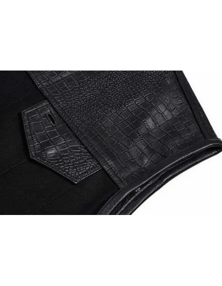 Gilet Motard Femme Denim Noir et Cuir Croc | Iguana Custom