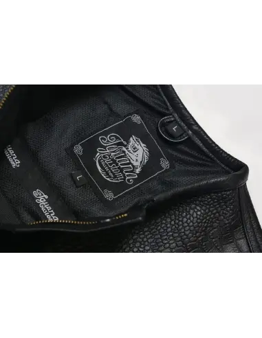 Gilet Motard Femme Denim Noir et Cuir Croc | Iguana Custom