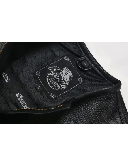 Gilet Motard Femme Denim Noir et Cuir Croc | Iguana Custom