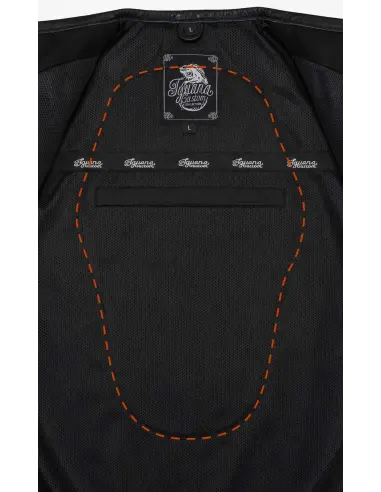 Gilet Motard Femme Denim Noir et Cuir Croc | Iguana Custom