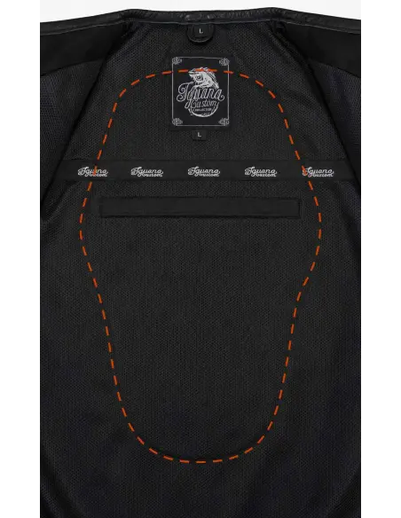 Gilet Motard Femme Denim Noir et Cuir Croc | Iguana Custom