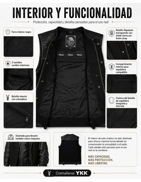 Gilet Motard Femme Denim Noir et Cuir Croc | Iguana Custom
