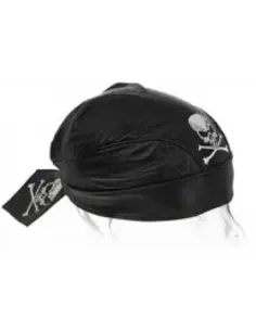 BANDANA DE COURO COM CRÂNIOS PIRATAS BORDADOS