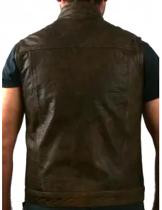 Acquista Gilet in Pelle Marrone Invecchiata con Collo alla Coreana a Prezzo Scontato 2
