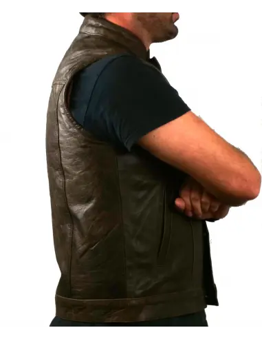 AGED BROWN FUR VEST WITH MAO NECK