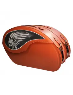 SADDLEBAG DE COURO RÍGIDO VENDETTA CHEFE INDIANO MARRON SEM FECHADORES