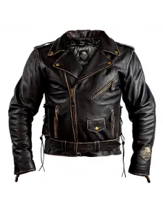 VESTE EN CUIR VIEILLI AVEC AIGLE AIGLE AVEC PROTECTIONS EEC 2
