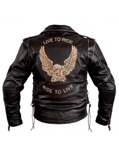 VESTE EN CUIR VIEILLI AVEC AIGLE AIGLE AVEC PROTECTIONS EEC