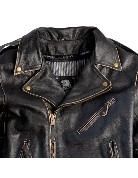 VESTE EN CUIR VIEILLI AVEC AIGLE AIGLE AVEC PROTECTIONS EEC