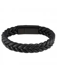BLACK BRAIDED LEATHER BRACELET 22 CM ZIPPO MAGNET CLASP 2