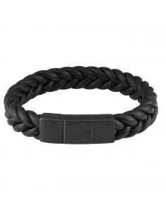 BRAIDED LEATHER BRACELET BLACK 20 CM ZIPPO MAGNET CLOSURE