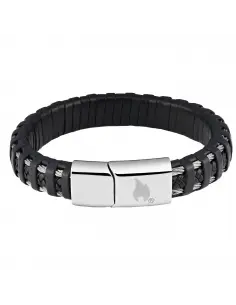 BRAIDED LEATHER AND STEEL WIRE BRACELET 22 CM ZIPPO