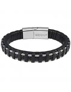 BRAIDED LEATHER AND STEEL WIRE BRACELET 22 CM ZIPPO 2