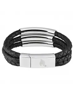 BRACELET TRIPLE 22 CM EN CUIR NOIR ET ZIPPO CHROME 2