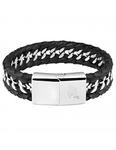 BRACELET DE 20 CM EN ACIER ET CUIR ENTRELACÉS ZIPPO