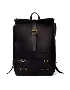 BLACK LEATHER SADDLEBAG BACKPACK BY TRIP MACHINE