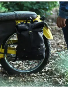 BLACK LEATHER SADDLEBAG BACKPACK BY TRIP MACHINE 2
