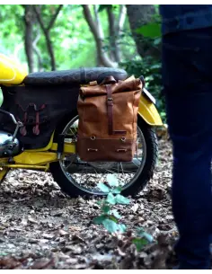 VINTAGE BROWN LEATHER SADDLEBAG BACKPACK BY TRIP MACHINE 2