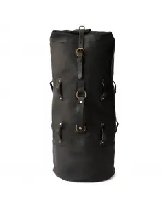 TRIP MACHINE BLACK LEATHER MILITARY MOTORBIKE DUFFEL BAG