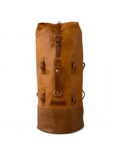 VINTAGE TAN LEATHER SADDLE BAG MILITARY DUFFEL BY TRIP MACHINE