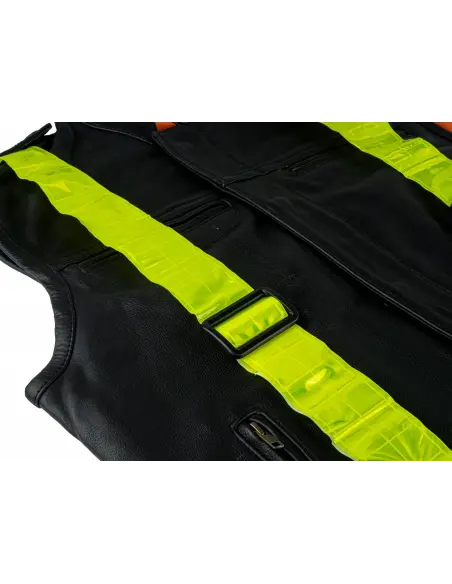 LA VISION LEATHER BIKER VEST WITH REFLECTORS BY ICC