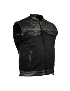CHESTER WAISTCOAT BLACK DENIM AND BLACK LEATHER