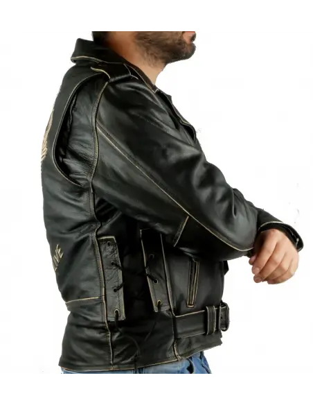 LEATHER JACKET AGED EAGLE WITH PROTECTIONS CE