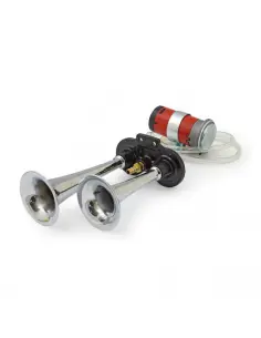 SET OF VERY LOUD TRUMPET SPEAKERS WITH COMPRESSOR