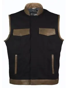 "SOA" VEST FIRSH QUALITY DENIM AND LEATHER BROWN