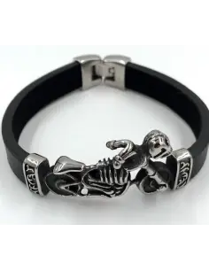 BRACELET EN ACIER INOXYDABLE ET CAOUTCHOUC MOTO SKULL