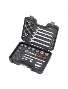 SONIC TOOL CASE 34-PIECE COMBINATION SET WITH WRENCHES AND SOCKETS 1/2" - US/SAE SIZES