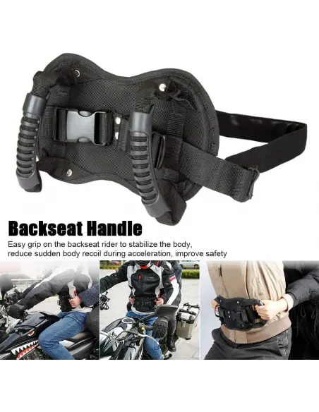 SAFETY GRIP BELT FOR MOTORCYCLE PASSENGER - ADJUSTABLE NON-SLIP BELT WITH GRAB HANDLES FOR MOTORCYCLES