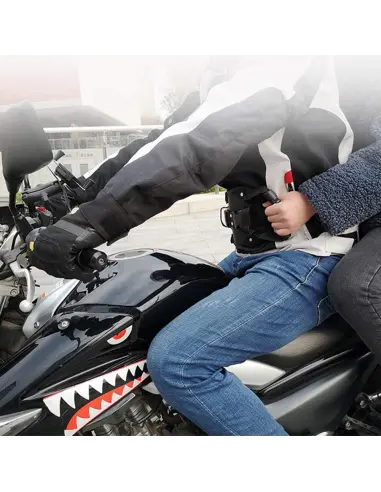 SAFETY GRIP BELT FOR MOTORCYCLE PASSENGER - ADJUSTABLE NON-SLIP BELT WITH GRAB HANDLES FOR MOTORCYCLES