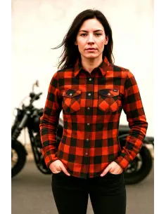Women's Orange Lumberjack Motorcycle Shirt AA-Certified with Kevlar | Iguana Custom