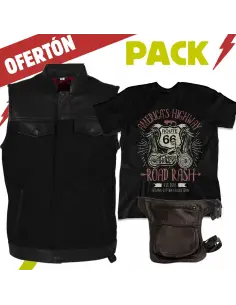 El Canalla Pack – Denim & Leather Vest + Road Rash + Leg Bag | Iguana Custom