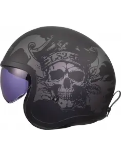 Casque Jet LS2 Spitfire II Willy noir gris | Visière solaire et KPA | ECE 22.06