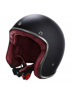Capacete Jet Preto Fosco Retro ECE 2206 | Interior Bordeaux Vintage | Iguana Custom